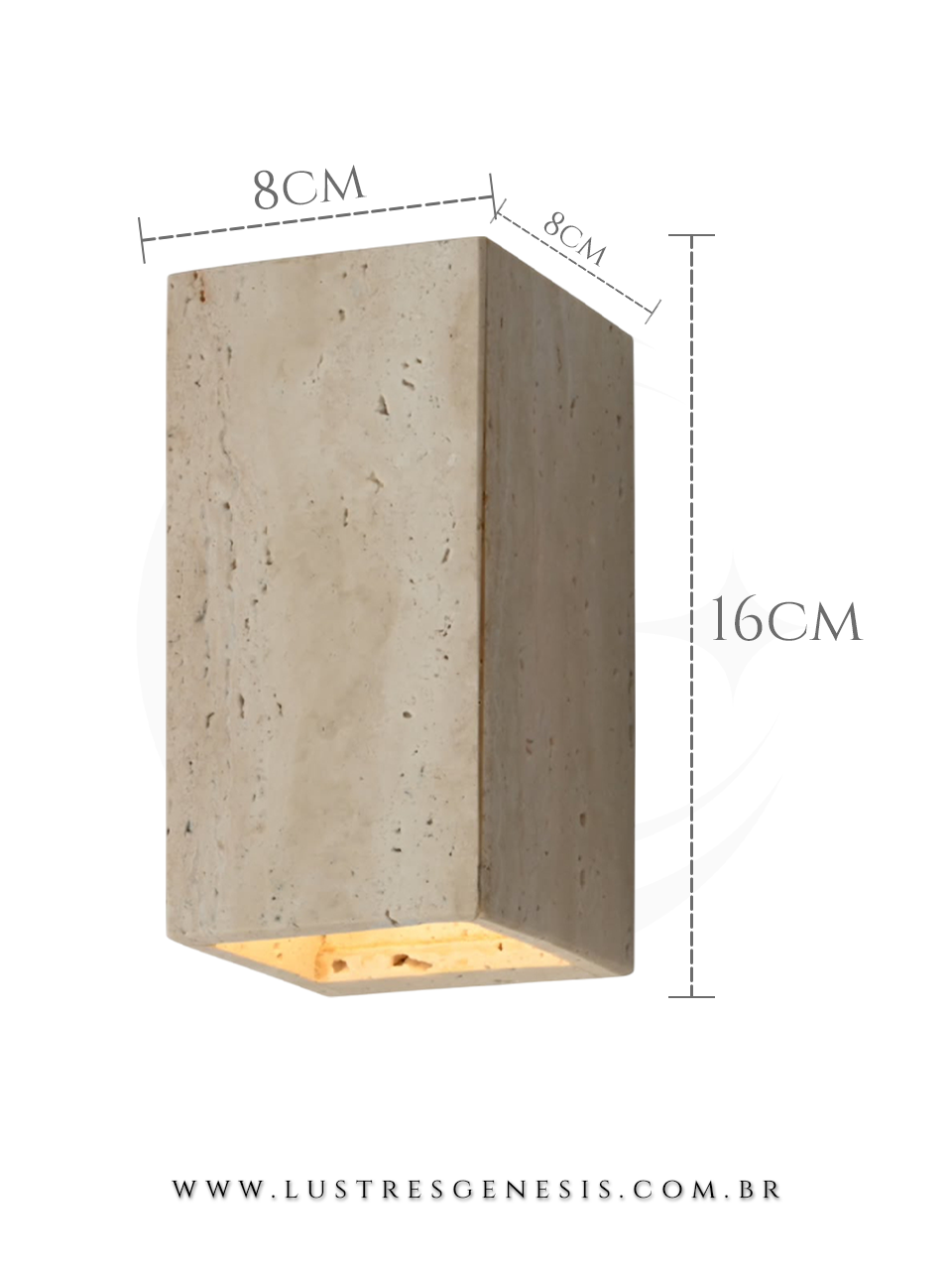 Lumin&aacute;ria de Parede Travertino e Metal Moderna 16cm